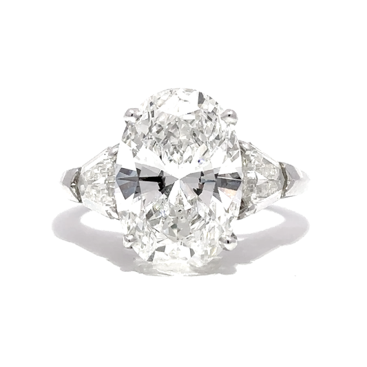 KJ5 Platinum GIA Certified 6.43ct Oval Diamond 3-Stone Engagement Ring