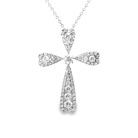 King Jewelers 18K White Gold 0.85ct Diamond Cross Pendant Necklace