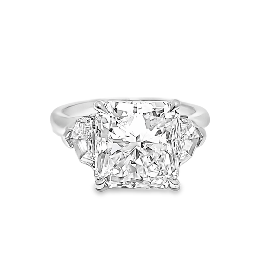 KJ5 Platinum GIA Certified 5.10ct Asscher Cut Three-Stone Diamond Engagement Ring