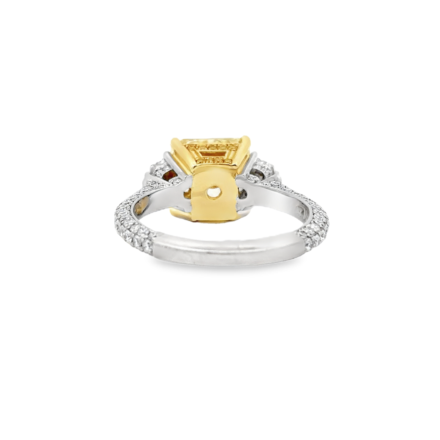 KJ5 Platinum GIA Certified Radiant Cut Fancy Yellow Diamond 3-Stone Engagement Ring