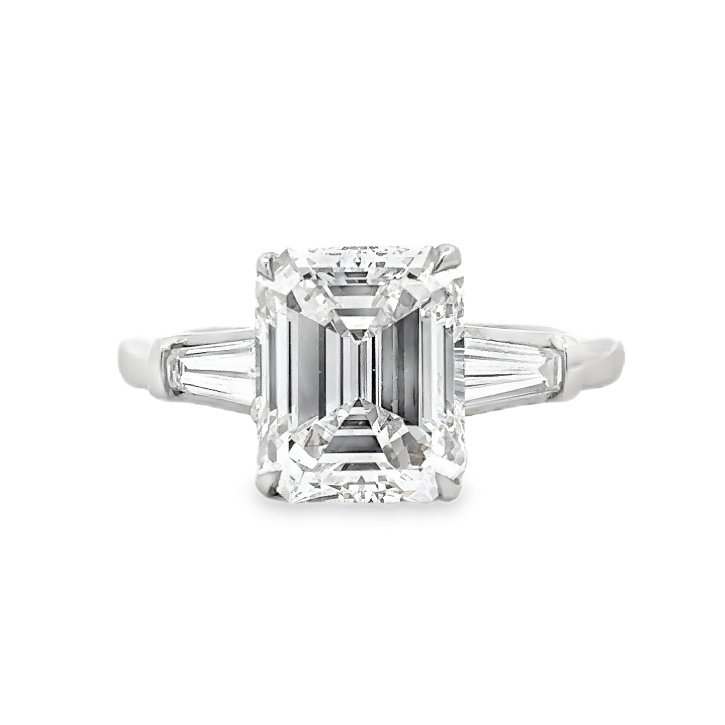 KJ5 Platinum GIA Certified Emerald Cut Diamond 3-Stone Engagement Ring