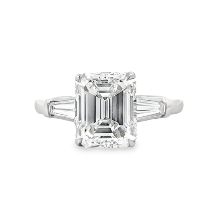 KJ5 Platinum GIA Certified Emerald Cut Diamond 3-Stone Engagement Ring