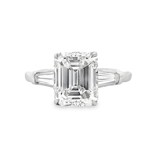 KJ5 Platinum GIA Certified Emerald Cut Diamond 3-Stone Engagement Ring