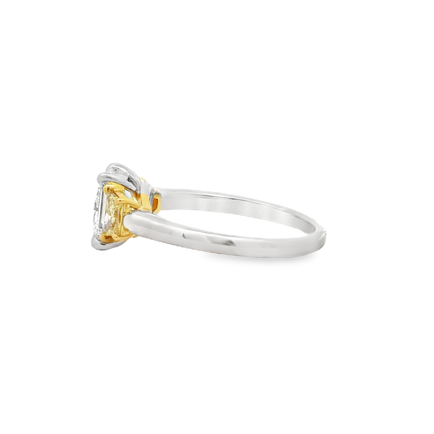 KJ5 Platinum GIA Radiant Cut and Fancy Yellow Diamond 3-Stone Engagement Ring