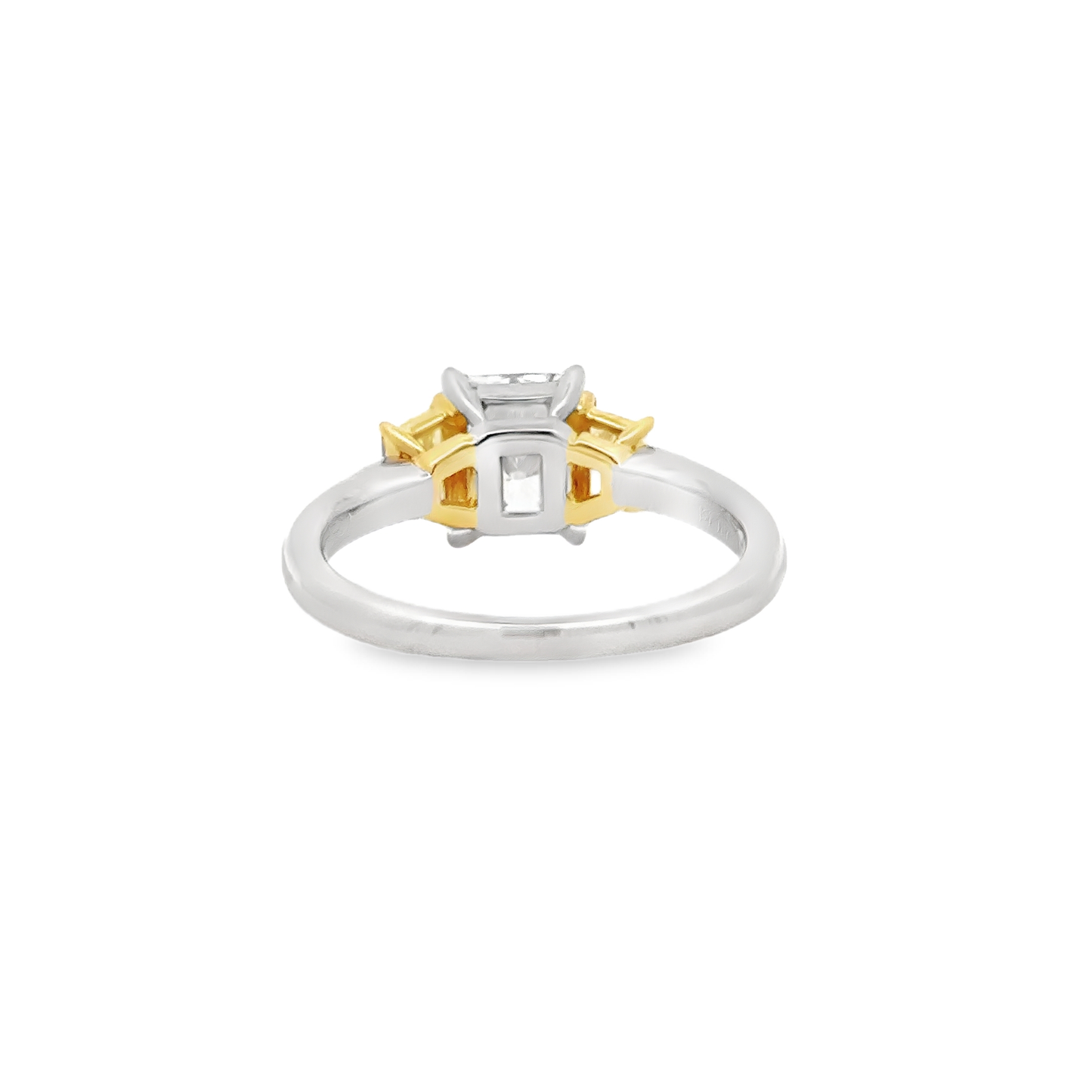 KJ5 Platinum GIA Radiant Cut and Fancy Yellow Diamond 3-Stone Engagement Ring