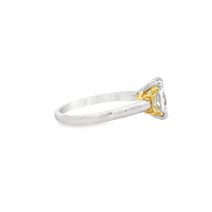 KJ5 Platinum GIA Radiant Cut and Fancy Yellow Diamond 3-Stone Engagement Ring