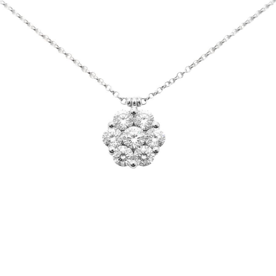 King Jewelers 18K White Gold Diamond Cluster Pendant Necklace