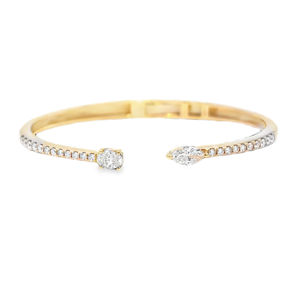 King Jewelers Open Diamond Bangle Bracelet 14K Yellow Gold