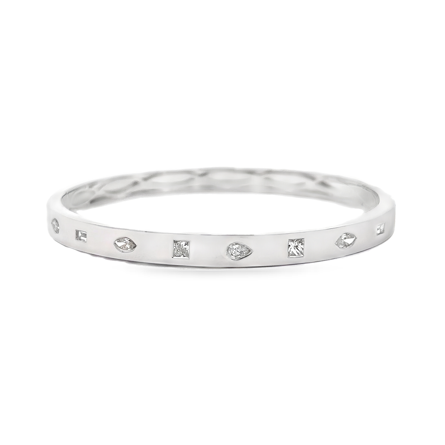 King Jewelers Mixed Shape Diamond Bangle Bracelet 18K White Gold