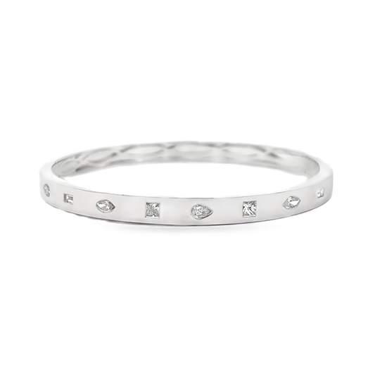 King Jewelers Mixed Shape Diamond Bangle Bracelet 18K White Gold