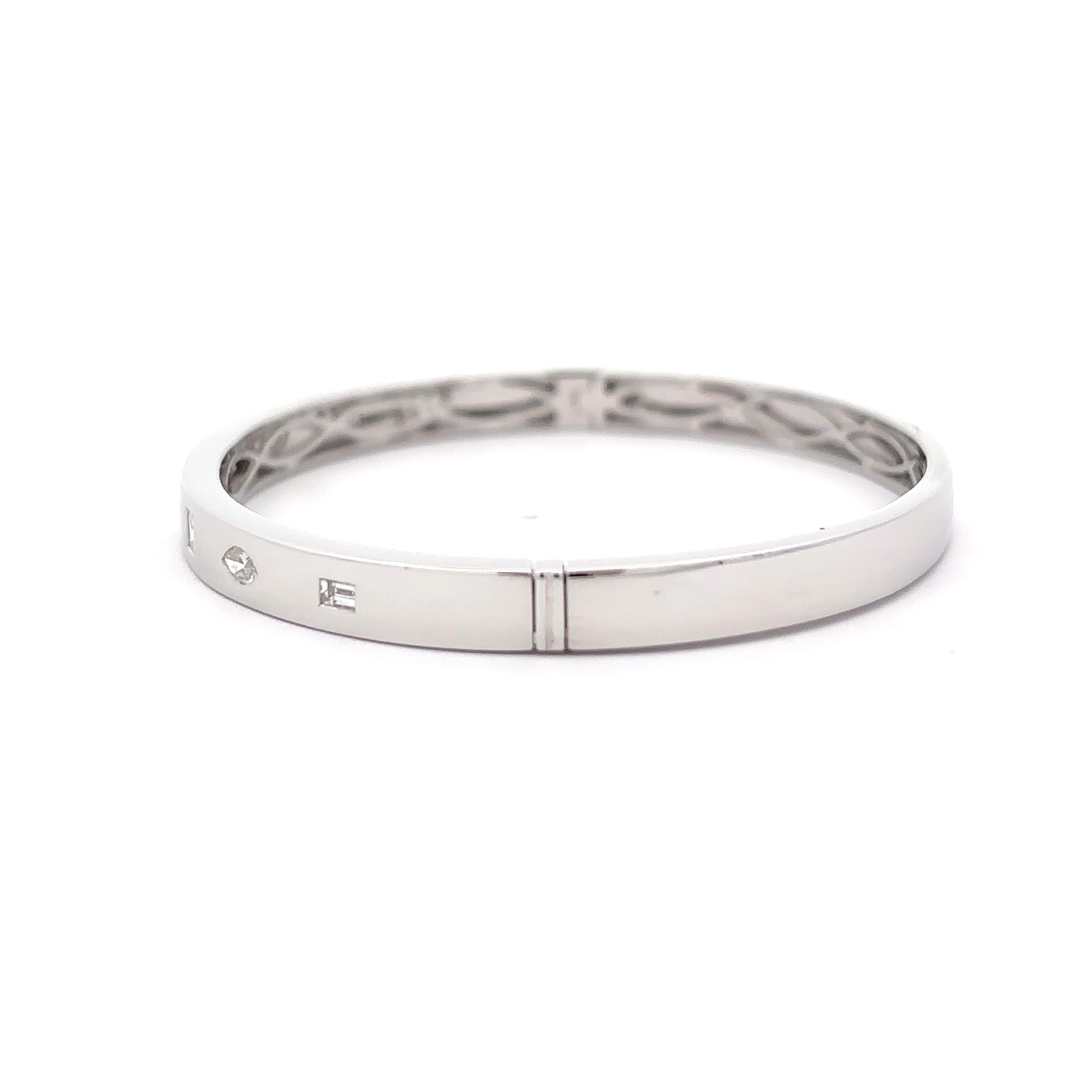King Jewelers Mixed Shape Diamond Bangle Bracelet 18K White Gold