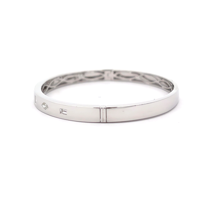 King Jewelers Mixed Shape Diamond Bangle Bracelet 18K White Gold