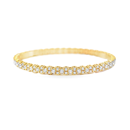King Jewelers Diamond Flexible Bangle Bracelet 18K Yellow Gold