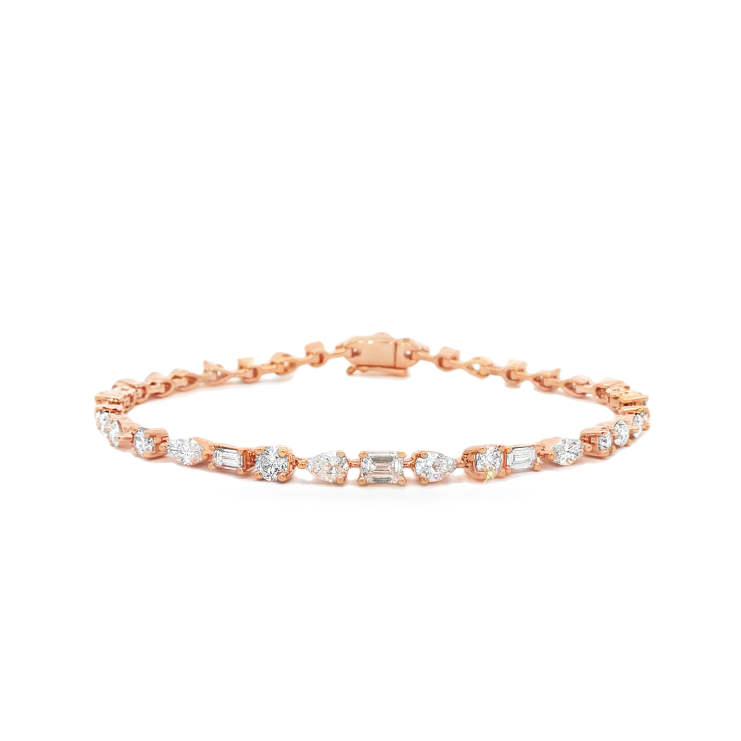 King Jewelers 18K Rose Gold Line Bracelet with 4.05 CTW Multi-Shaped Diamonds