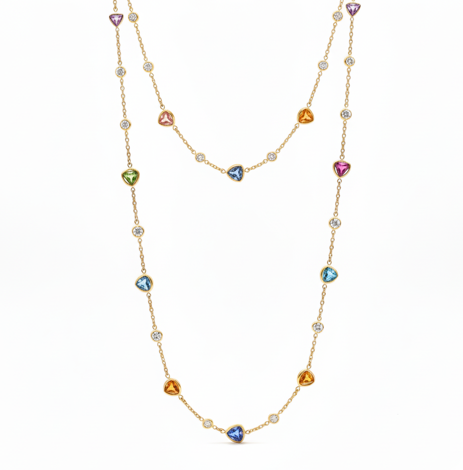 King Jewelers 18K Yellow Gold Mixed Gemstone and Diamond Station Necklace