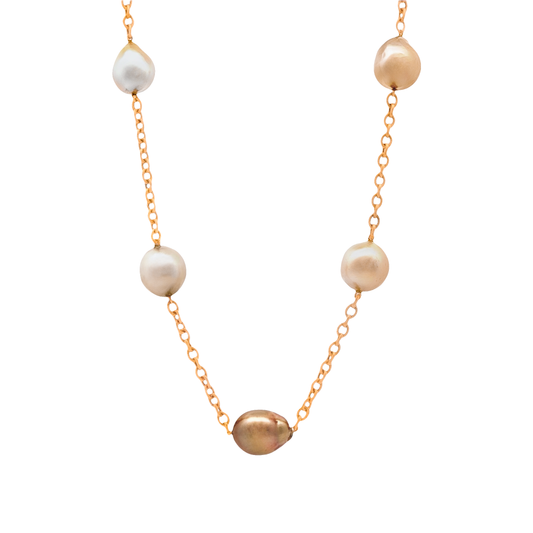 King Jewelers 18K Yellow Gold Five Pearl Necklace