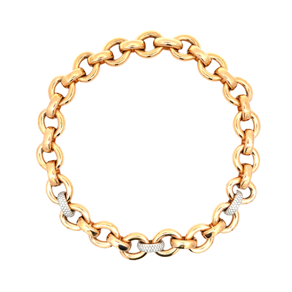 King Jewelers Oval Link Diamond Necklace 18K Rose Gold