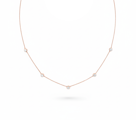 Memoire 0.96ct Diamond Station Necklace 18K Rose Gold