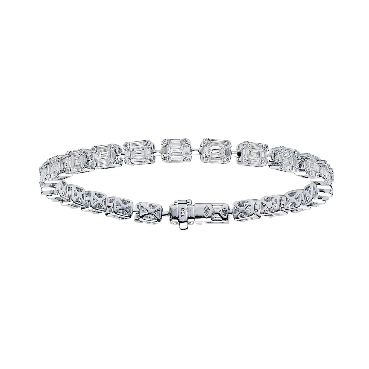 King Jewelers Baguette Diamond Bracelet 18K White Gold