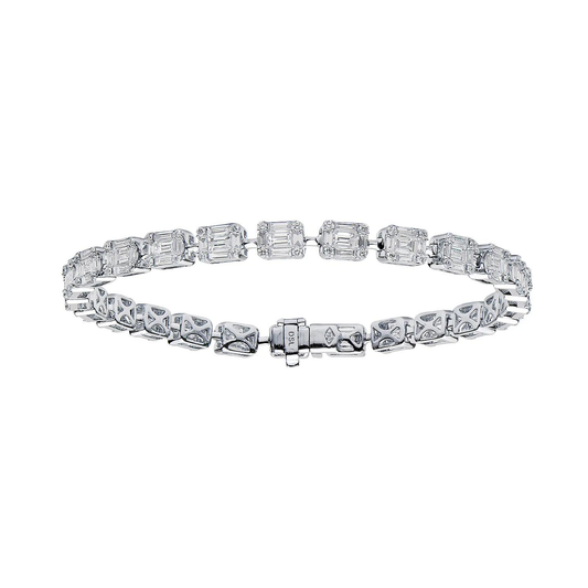 King Jewelers Baguette Diamond Bracelet 18K White Gold