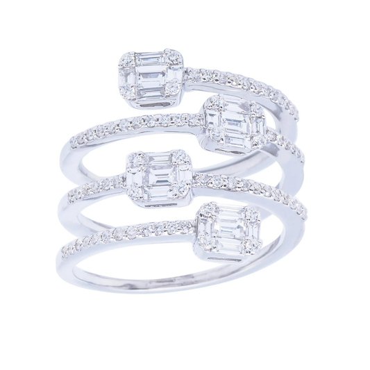 King Jewelers Baugette Diamond Spiral Ring 18K White Gold