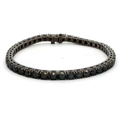 King Jewelers 15.76ct Black Diamond Tennis Bracelet 14K White Gold