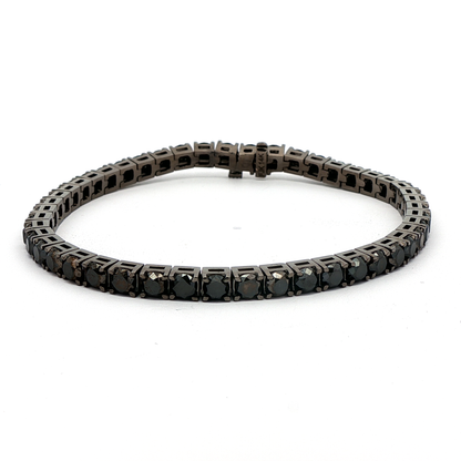 King Jewelers 15.76ct Black Diamond Tennis Bracelet 14K White Gold