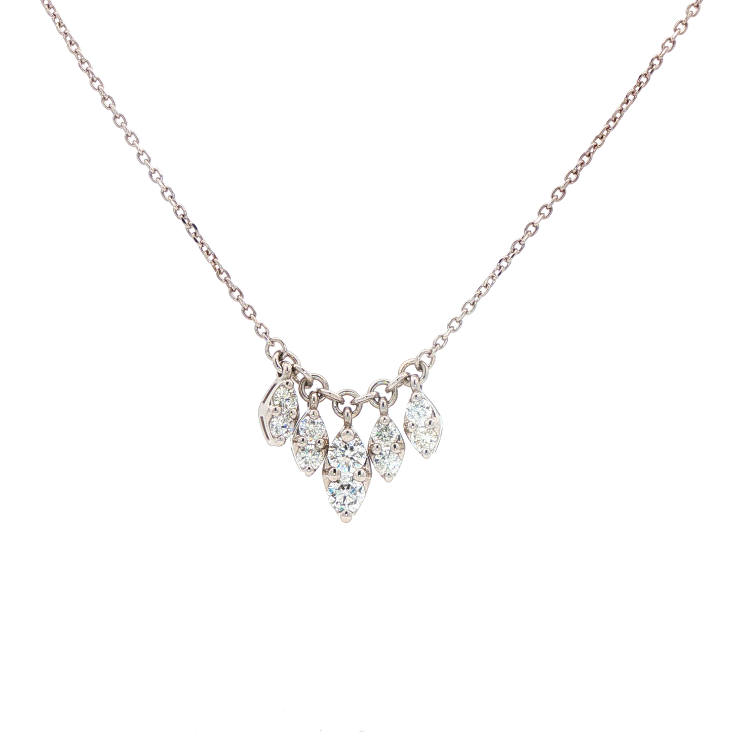 King Jewelers Marquise Diamond Link Necklace 14K White Gold