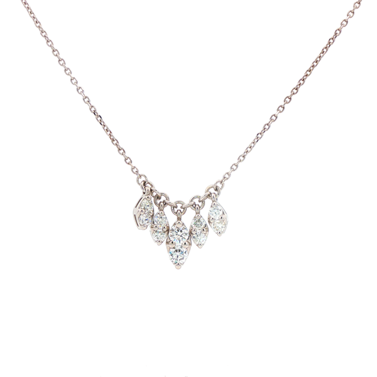 King Jewelers Marquise Diamond Link Necklace 14K White Gold