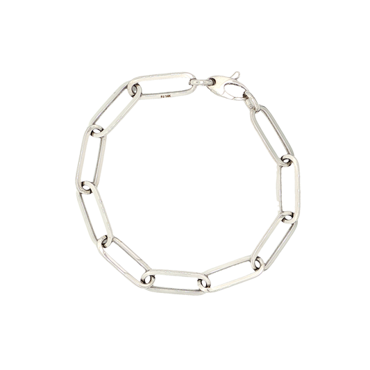 King Jewelers 7" Paperclip Chain Bracelet 14K White Gold