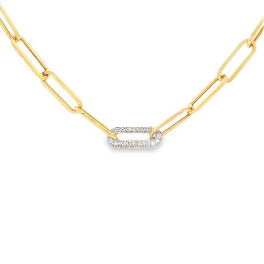 King Jewelers Single Diamond Link Paperclip Chain Necklace 14K Yellow Gold
