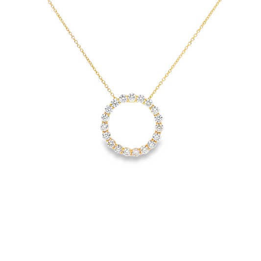 King Jewelers 1.50ct Diamond Circle Pendant Necklace 14K Yellow Gold