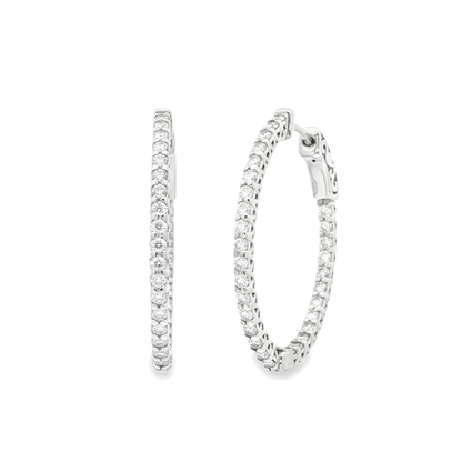 King Jewelers 1.15ct Diamond Hoop Earrings 14K White Gold