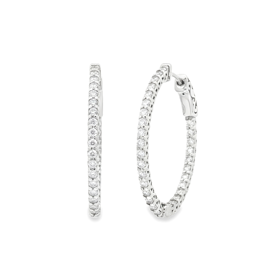 King Jewelers 1.15ct Diamond Hoop Earrings 14K White Gold
