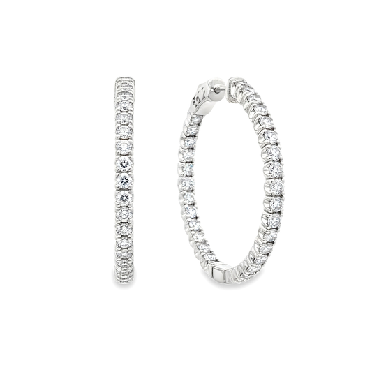 King Jewelers 3 Carat Diamond Hoop Earrings 14K White Gold