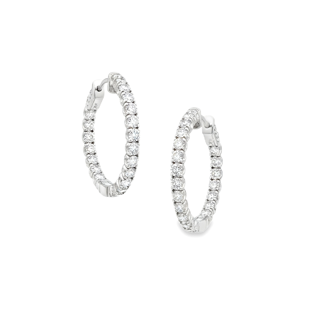 King Jewelers 2.05ct Diamond Hoop Earrings 14K White Gold