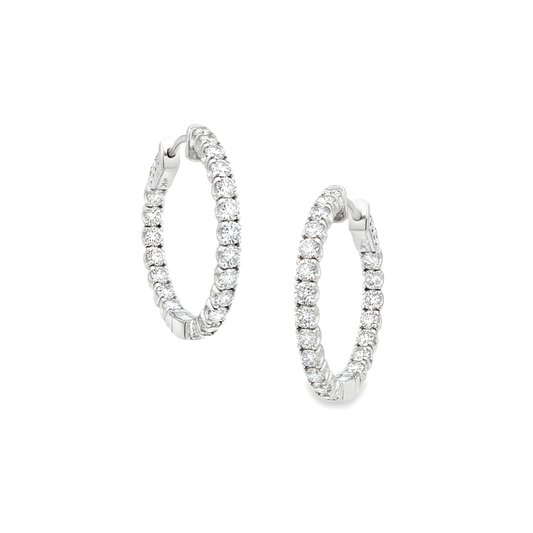 King Jewelers 2.05ct Diamond Hoop Earrings 14K White Gold