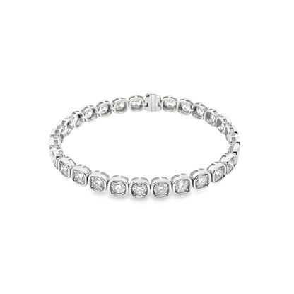 King Jewelers 8.60ct Cushion Bezel Diamond Bracelet 18K White Gold