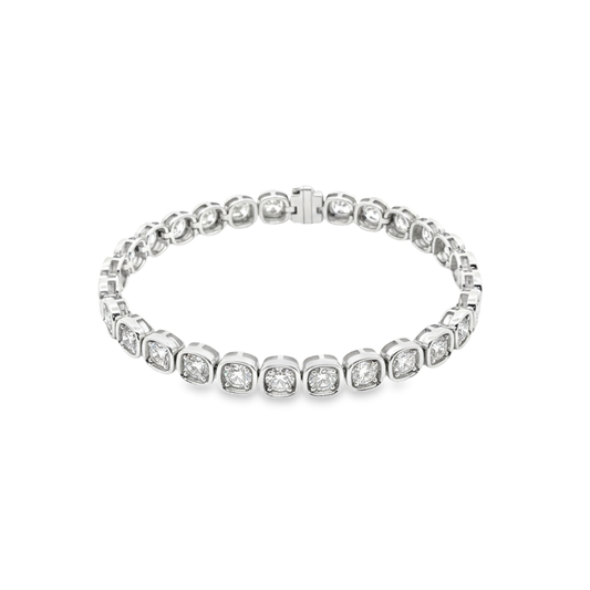 King Jewelers 8.60ct Cushion Bezel Diamond Bracelet 18K White Gold