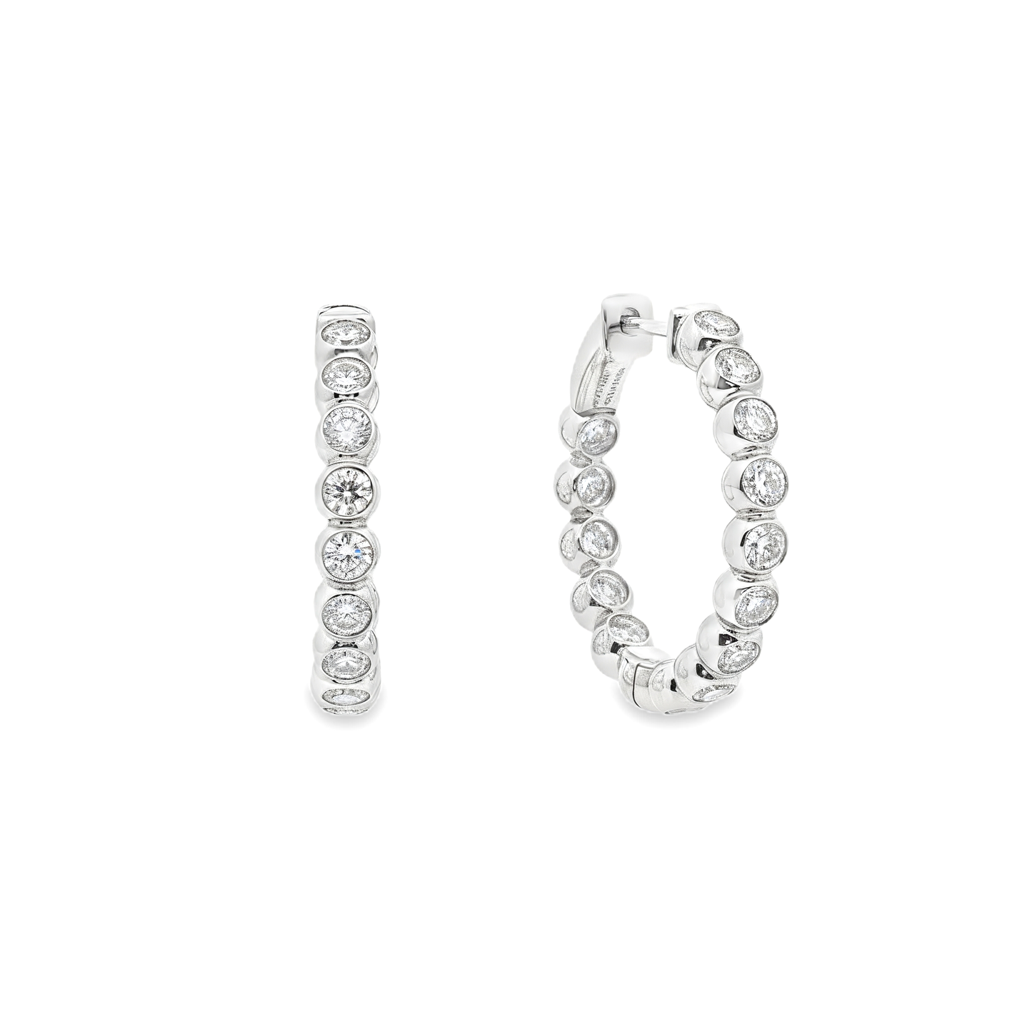 King Jewelers 2.27ct Bezel Diamond Hoop Earrings 14K White Gold