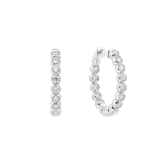 King Jewelers 2.27ct Bezel Diamond Hoop Earrings 14K White Gold