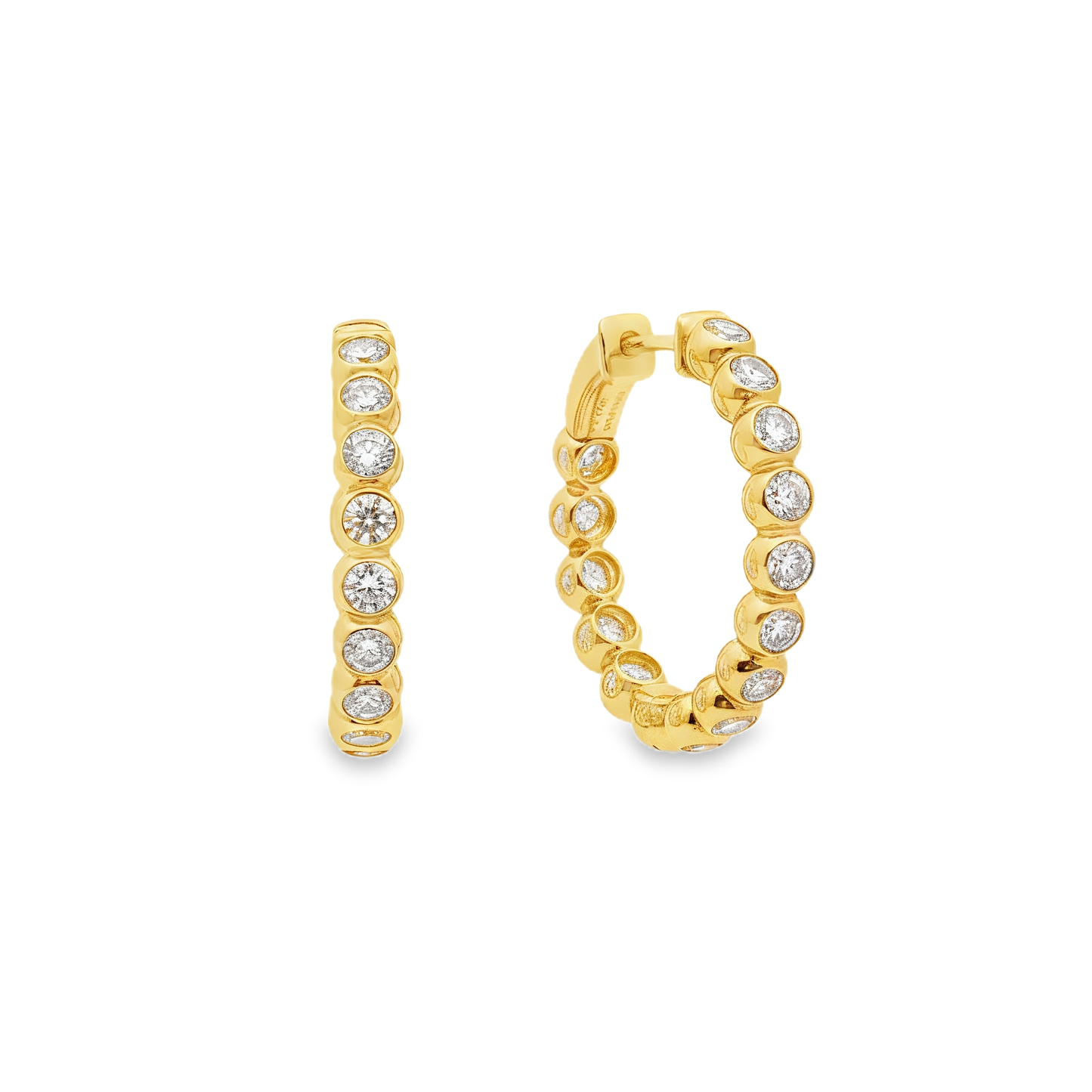 King Jewelers 2.25ct Bezel Diamond Hoop Earrings 14K Yellow Gold