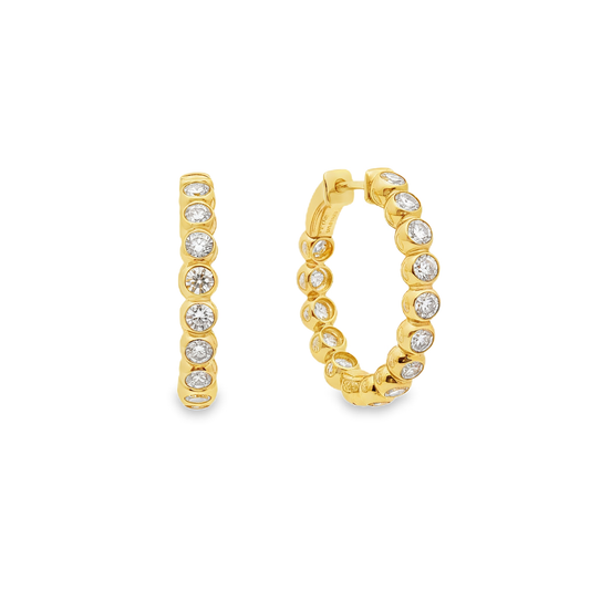 King Jewelers 2.25ct Bezel Diamond Hoop Earrings 14K Yellow Gold