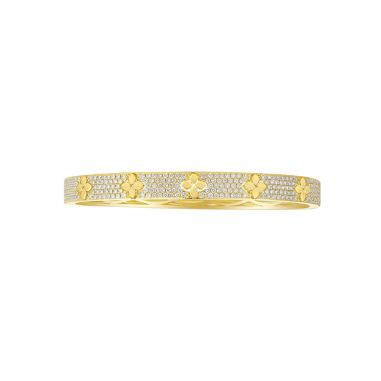 King Jewelers 1.65ct Pave Diamond Clover Bangle Bracelet 14K Yellow Gold