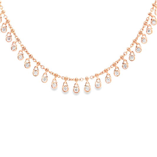 King Jewelers 1.45ct Diamond Bezel Drop Necklace 18K Rose Gold