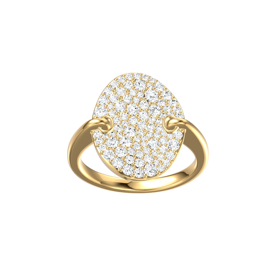 King Jewelers 14K Yellow Gold 1.01ct Pavé Diamond Disc Ring