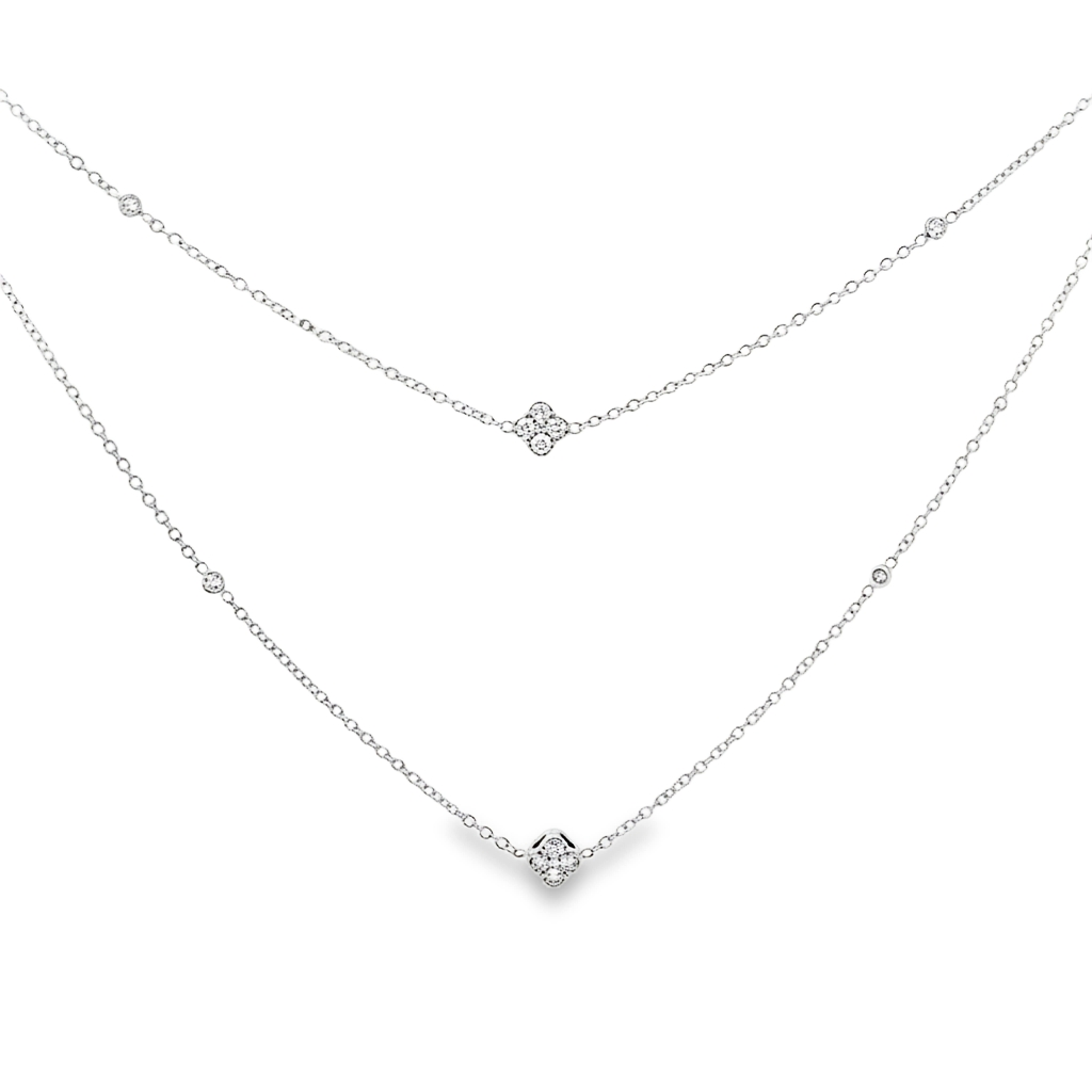 King Jewelers Diamond Clover Station Necklace 18K White Gold