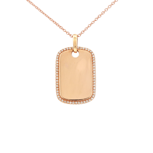King Jewelers Diamond Dog Tag Pendant 18K Rose Gold