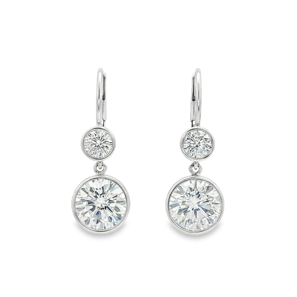 King Jewelers 5.25ct Bezel Diamond Drop Earrings 18K White Gold