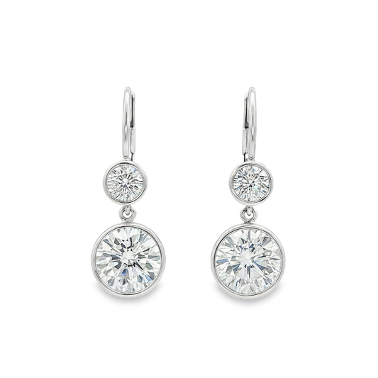 King Jewelers 5.25ct Bezel Diamond Drop Earrings 18K White Gold